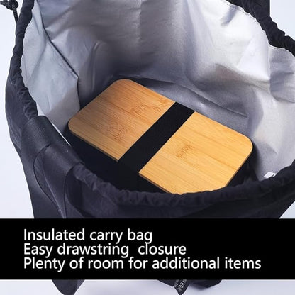 Bento Box Adult Lunch Box Set with Bamboo Lid, Compartments, Divider, Insulated Bag, Utensils, Bento Lunch Box, Microwavable - Japanese Style Lunchbox