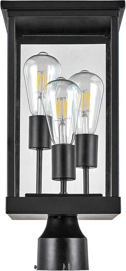Design House Mayfield Post Light, Includes Lamp Post, 3-Light, Clear Glass, Weather Resistant, Matte Black, 7.63 in x 7.63 in x 97.75 in, 587584