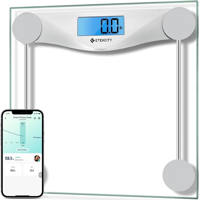 Etekcity Bathroom Scale for Body Weight and BMI, Upgraded Bluetooth Digital Scale, Large Blue LCD Backlight Display, High Precision Measurements, 400 Pounds