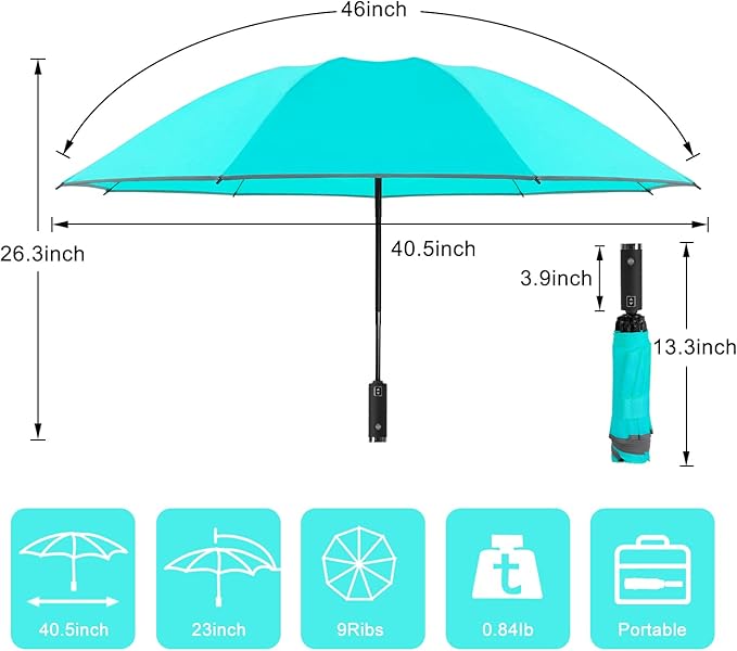 Lejorain Travel Folding Inverted Umbrella - Reverse LED Umbrellas Automatic Open and Close - Reflective Collapsible Reversible Umbrella