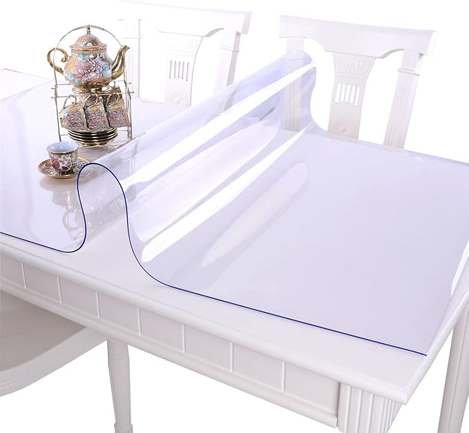 NECAUX Custom 40 x 56 Inch Clear Table Cover Protector, 1.5mm Thick Plastic Waterproof Heavy Duty Desk Pad Mat Non-Slip Tablecloth Protector for Coffee Table, Sofa Table, Media Stand, Countertop