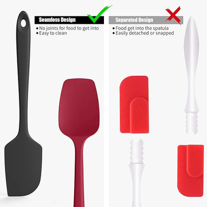 Doosu Silicone Scraper Spoon Spatulas, 600°F Heat Resistant BPA Free Rubber Flat Spatula, Kitchen Mixing Stirring Cooking Spoonula, Non-Stick Dishwasher Safe Baking Supplies (2 Pcs, Black+Red)