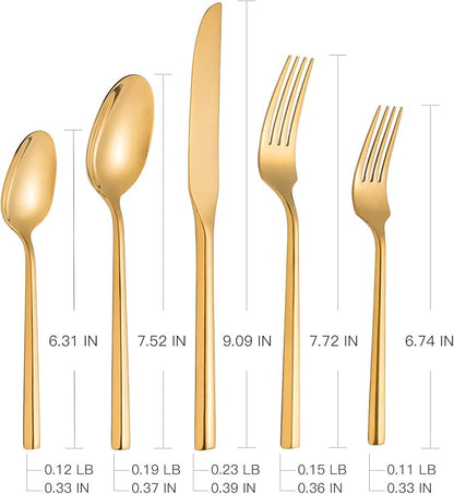 Gold Silverware Set Flatware Set Stainless Steel Cutlery Set 60 Pieces Thick Heavy Hexagon Handle Service for 12