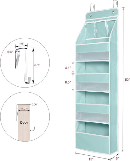 Univivi 5-Shelf Fabric Door Storage Over Door Hanging Organizer with 4 Large Pockets and 3 Small PVC Pockets Nursery Closet Cabinet Wall Mount Hanging Storage Organizers for Baby Nursery (Blue)