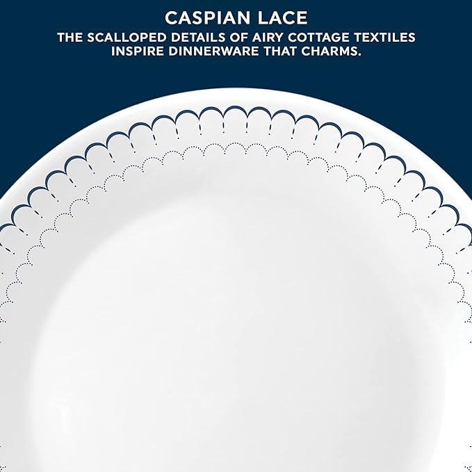 Corelle 18-Piece Dinnerware Set Service for 6, Lightweight Round Plates and Bowls Set, Vitrelle Triple Layer Glass, Chip Resistant, Microwave and Dishwasher Safe, Caspian