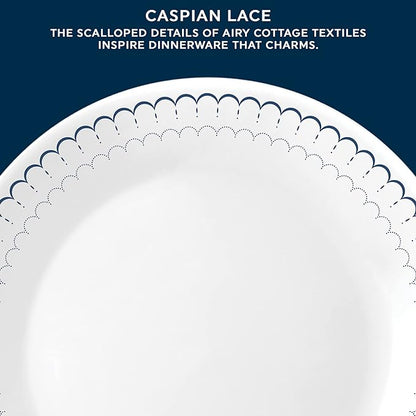Corelle 18-Piece Dinnerware Set Service for 6, Lightweight Round Plates and Bowls Set, Vitrelle Triple Layer Glass, Chip Resistant, Microwave and Dishwasher Safe, Caspian