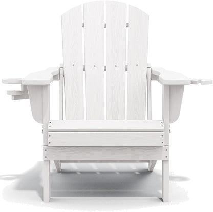 SERWALL Adirondack Chair with Cup Holders - Composite Adirondack Chairs Set of 4 HDPE Outdoor Chairs All Weather Use- White