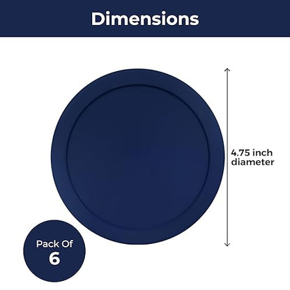 Wood Grip - Replacement Lids Compatible with Pyrex Glass Containers - Durable, Leakproof Lids - Fits 2 Cup Round Glass Bowls for Secure Food Storage - 6 Pack, Blue, 4-3/4" Diameter