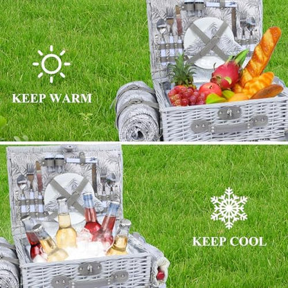 Picnic Basket for 2 with Blanket and Wine Pouch for Couples