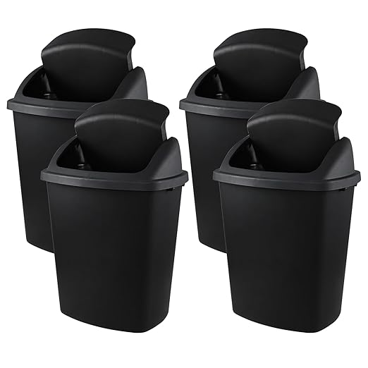 19 Gallon Kitchen Waste Bin, Large Plastic Trash Can, Black, Holds 70 Liters