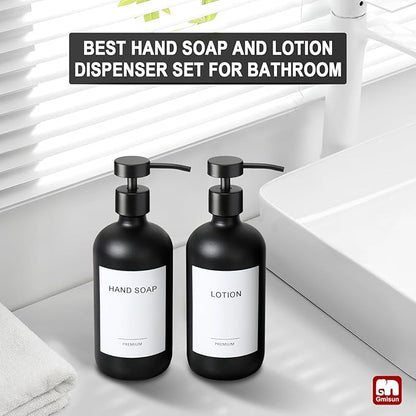 GMISUN Black Soap Dispenser, 2 Pack Matte Black Hand Soap Dispensers for Bathroom, 17 Fl Oz Glass Dish Soap Dispenser for Kitchen with Stainless Steel Pump, Modern Liquid Soap Bottle Set