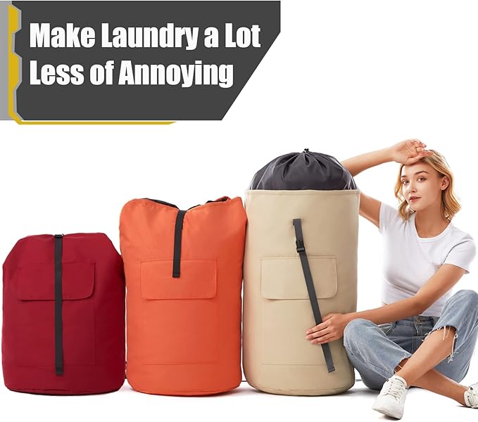Heavy Duty Laundry Bag 115L, Sturdy Laundry Backpack Bag Extra Large, Dorm Room Essential for Guys, Khaki Laundry Bag Backpack for Camp, XL Laundromat Bags, Laundry Duffel Bag for College