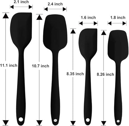 Silicone Spatulas Set, Rubber Spoon Spatula Heat Resistant Spoonula One Piece Design Seamless Spatula Non-Stick Scrapers Baking Mixing Tool (Black Set)
