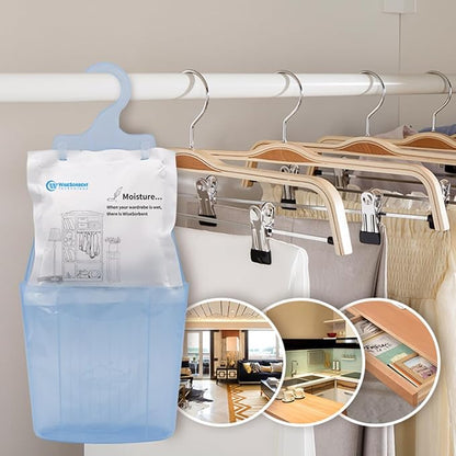 Moisture Absorber Packets with Plastic Case & Hook, Odor Eliminator, Leak Proof, Fragrance Free, Humidity Packs, Hanging Closet Dehumidifier Bags, Moisture Absorber (4 Packs)