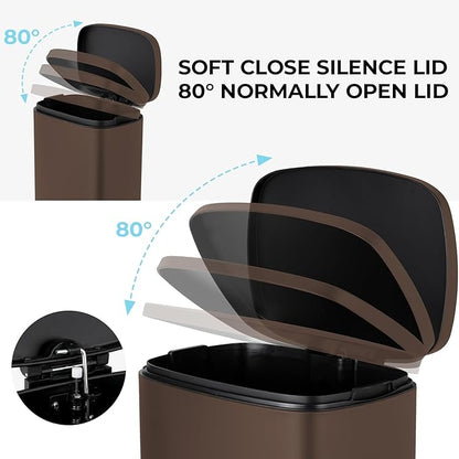 8 Gal Kitchen Trash Can, 30L Recycling or Garbage Bin, Brushed Stainless Steel Waste Basket, Soft&Quiet Close Dustbin, with Step-On Pedal, Removable Inner Bucket, for Home, Office, Living Room