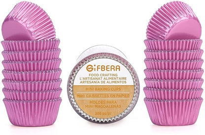 Gifbera Pink Foil Cupcake Liners Mini Size Muffin Baking Cups 300 Count, Pink