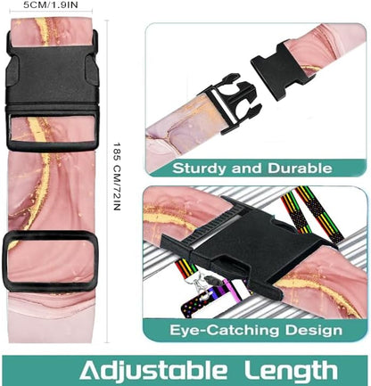 Luggage Straps for Suitcases Travel Belt Accessories, Cute Suitcase Strap, Adjustable Luggage Belt Strap, Heavy Duty with Quick-Release Buckle Luggage Strap Pink Marble