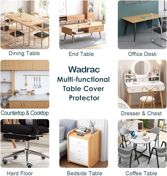 Table Protector Clear Plastic PVC Tablecloth Water Resistant Table Top Protector Wood Furniture Protective Thicken Crystal Desk Pad PVC Vinyl Dining Cover Easy Clean Wipeable Polyester Pad 44x56 in