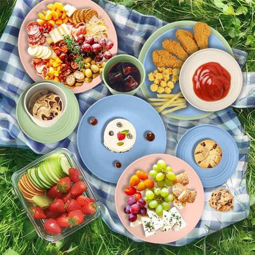 Wrova Wheat Straw Dinnerware Sets 40PCS, Unbreakable Plates and Bowls Sets Service for 8, Microwave and Dishwasher Safe Dish Set, Dinning Plates/Cereal Bowls/Drinking Cups for Kitchen,Camping-Nordic