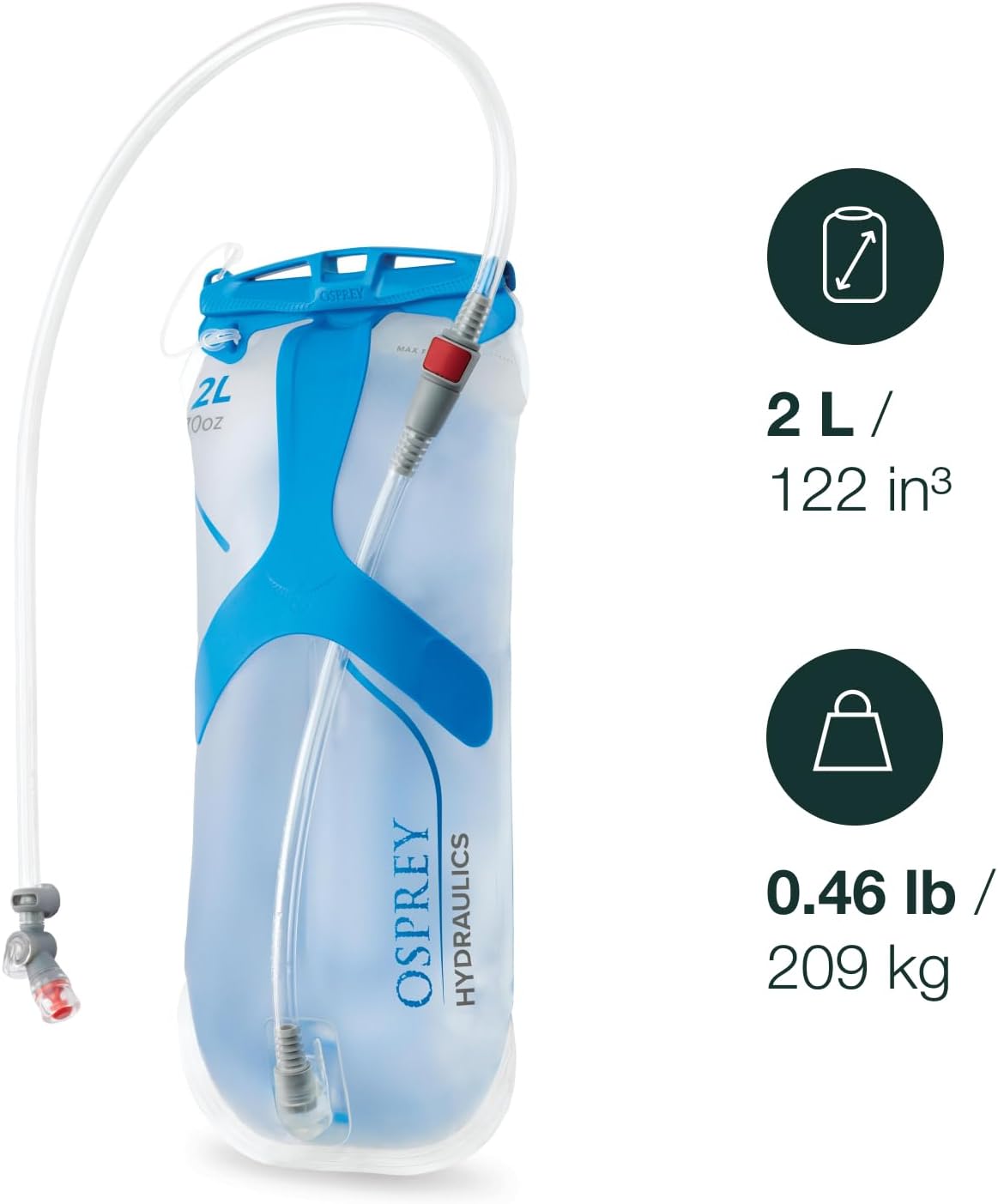 Osprey Hydraulics 3L Backpack Water Reservoir with Bite Valve - BPA-Free, Leakproof Hydration Bladder with QuickConnect and Slide-Seal - Compatible with Most Hiking and Biking Packs, Clear
