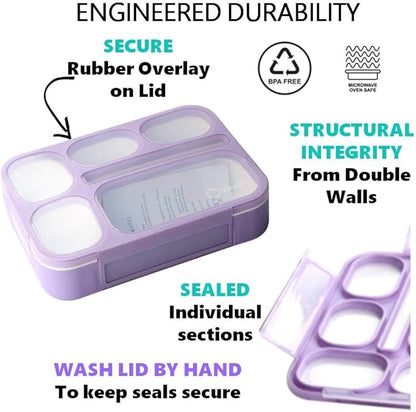 Bento Box with Bag and Ice Pack Set for Kids. Lunch Boxes Snack Containers for Boys Girls Adults. 6 Compartments, Leak-proof Portion Container Boxes Insulated Bags for School Lunches, BPA Free, Purple