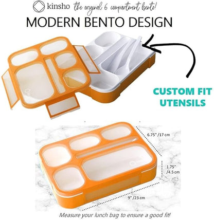 Bento-Box with Bag and Ice Pack. Lunch Boxes Snack Containers for Kids Boys Girls Adults. 6 Compartments, Leakproof Portion Container Boxes Insulated Bags for School Lunches, BPA Free, Orange