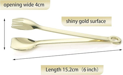 MSY BIGSUNNY Mini Appetizer Tongs Stainless Steel Set of 4, Metal Small Serving Tongs, 6 Inch(15.2cm, Golden)