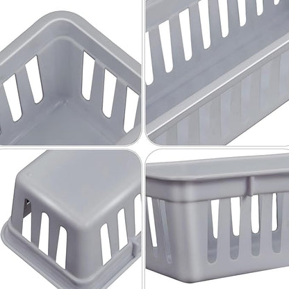 Domensi 12 Pack Slim Plastic Storage Baskets Tray for Organizing 10.25 x 3.25 x 2.5 Inch Small Narrow Storage Bins Stackable Drawer Pencil Trays Holder for Desk Garage Cabinet Containers(Gray)