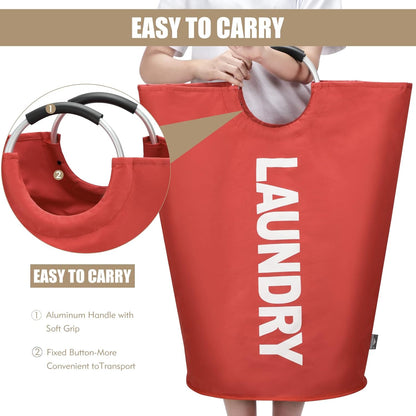 DOKEHOM 90L Large Laundry Basket, Collapsible Laundry Bag, Freestanding Tall Clothes Hamper, Foldable Washing Bin (Red)