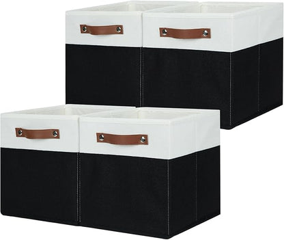 HNZIGE Cubes Storage Bins Set of 4,11 x 11 Fabric Storage Cube Baskets for Storage,Decorative Storage Bins for Shelves with Handles,Closet Clothes Baskets for Organizing Home(Black White)