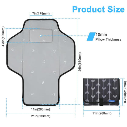 Baby Portable Changing Pad Travel - Waterproof Compact Diaper Changing Mat with Built-in Pillow - Lightweight & Foldable Changing Station, Newborn Shower Gifts