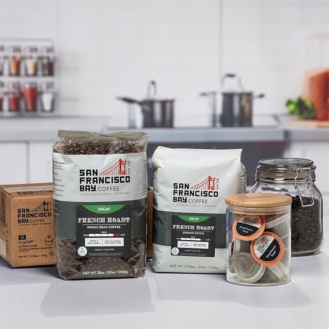 San Francisco Bay Coffee - Decaf Dark Roast Whole Bean Coffee - Decaf French Roast (2 lb bag) - Swiss Water Processed