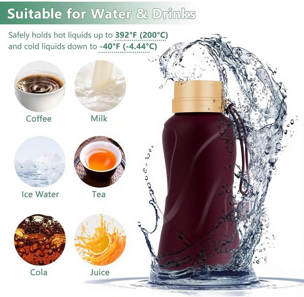 Collapsible Water Bottles,650ml,Leak Proof,Reuseable BPA Free Silicone Foldable Water Bottles,Durable Lightweight for Travel Gym Camping Hiking,Compact Size Portable Sports Water Bottle (Coffee)