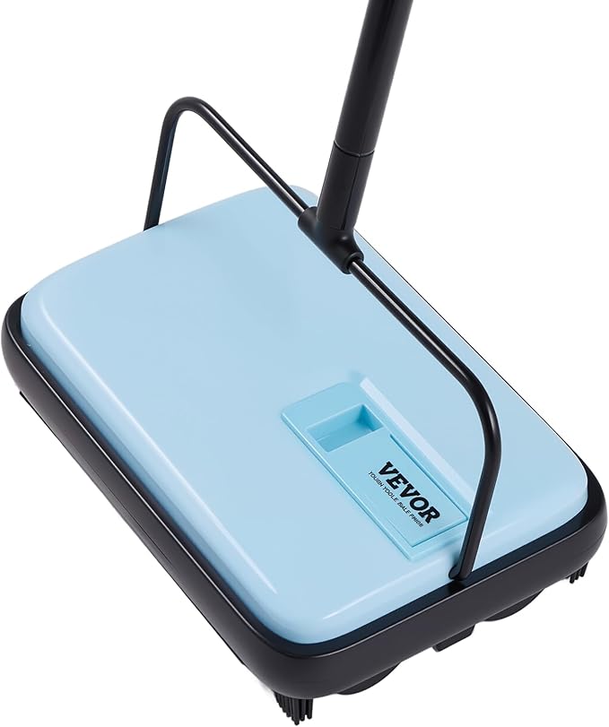 VEVOR Carpet Sweeper Manual, Floor Sweeper with 300 ml Dustbin Capacity Easy to Empty, 6.7 inch Cleaning Width for Home Office Carpets Pet Hair Dust, Blue