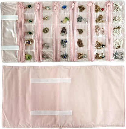 Travel Jewelry Roll Bag Portable Organizer Pouch With Grids&PVC Cover Storage Bags for Necklace, Bracelet, Bracelet,Ring, Badge, Pendant