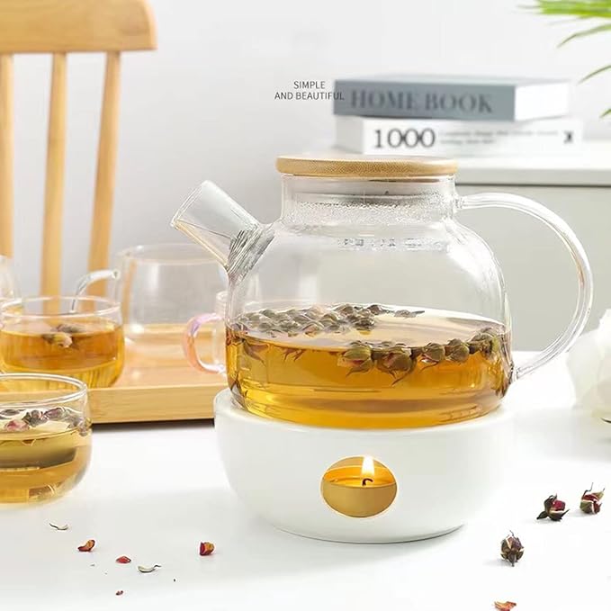 Hwagui - Glass Teapot with Infuser for Loose Tea and Blooming Tea, Heat Resistant Glass Teapot and Kettle for Stovetop, Perfect Tea Maker, 1000ml/33oz