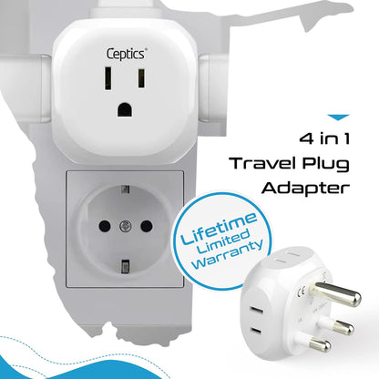 Ceptics South Africa Travel Plug Adapter Set - 4 Input - Ultra Compact - Light Weight - Type M and Type G - USA to Any Type M Countries Such as Botswana, Namibia - 4 Pack (PT-7-10L-4PK),White