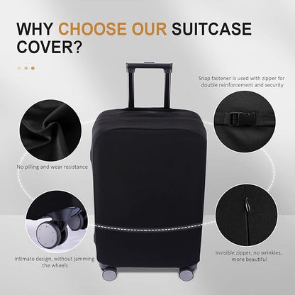 Travel Luggage Cover Suitcase Protector Scratch-Resistant Fit 19-31 Inch Suitcase, Not Included Suitcase (Black, 3XL(32-33inch))