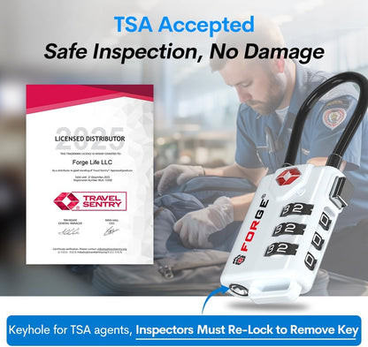 Forge TSA Approved Cable Luggage Locks, Re-settable Combination with Alloy Body(White 2 Locks)