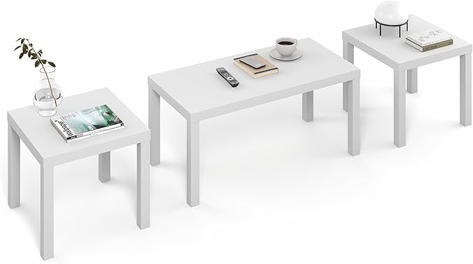 Furinno Classic Living Room Table Set of 3, Modern Rectangle Coffee Table