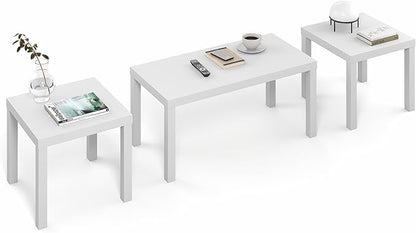 Furinno Classic Living Room Table Set of 3, Modern Rectangle Coffee Table