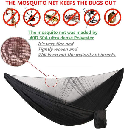 Camping Hammock with Rain Fly Tarp Mosquito Net Heavy Duty Tree Straps Portable Double Parachute Hammocks Tent Waterproof Rainfly Set Black