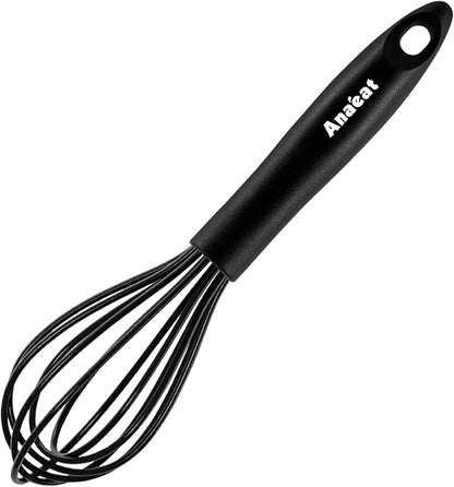 Anaeat 9" Silicone Balloon Whisk, Perfect for Non-Stick Cookware, Milk and Egg Beater Blender, Heat Resistant Kitchen Whisks for Whisking, Cooking, Baking, Beating, Frothing & Stirring (Black)