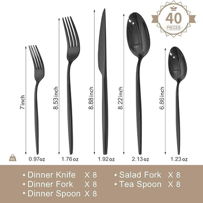 18/10 Silverware Set for 8, 40 Piece Black Stainless Steel Flatware Cutlery |