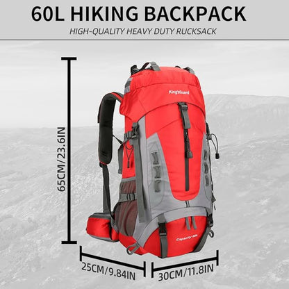 King'sGuard 60L Hiking Backpack Lightweight Camping Backpack with Rain Cover Large Waterproof Packable Outdoor Trekking Travel Backpack for Men Women (Red)