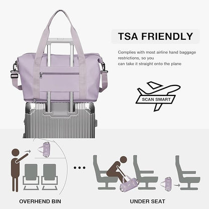 Travel Duffel Bag, Sports Tote Gym Bag, Shoulder Weekender Overnight Bag for Women