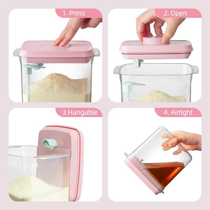 Ankou Formula Container - 1700ml Airtight Formula Dispenser One Button Handy Milk Powder Container BPA-Free Storage Containers with Scoop and Scraper Transparent 730g