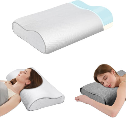 Memory Foam Pillow for Neck & Shoulder Pain Relief - Ergonomic Orthopedic Pillow with Removable Dual-Sided Breathable Pillowcase, CertiPUR-US Certified for Side/Back Sleepers, White & Grey