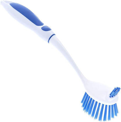 Dish Washing Scrubber Vegetable Brush - Blue / White 2 Sided Bristles - Long Handle With Rubber Grip Non Scratch Kitchen and Bath Cleaning By Superio