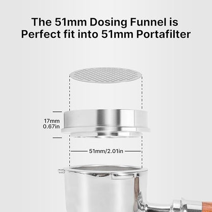 51mm Espresso Dosing Funnel and Puck Screen Kit, 304 Stainless Steel Portafilter Funnel with Espresso Puck Screen Set, Espresso Machine Accessories Compatible with 51mm Portafilter